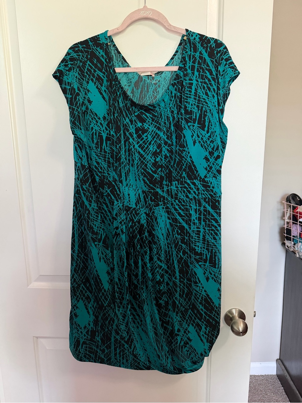one clothing Teal and Black Abstract Cap Sleeve Dress